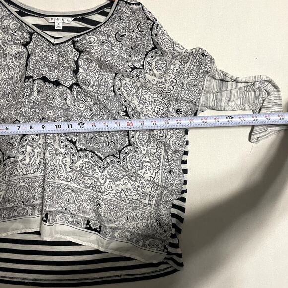 CAbi Women's Paisley Striped Layered Blouse Top Black White - Size S - Picture 7 of 8
